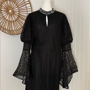 Serafina premium apparel Black Lace Dress with Bell Sleeves